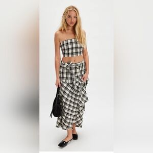 Free People 100% Cotton Plaid Skirt Set